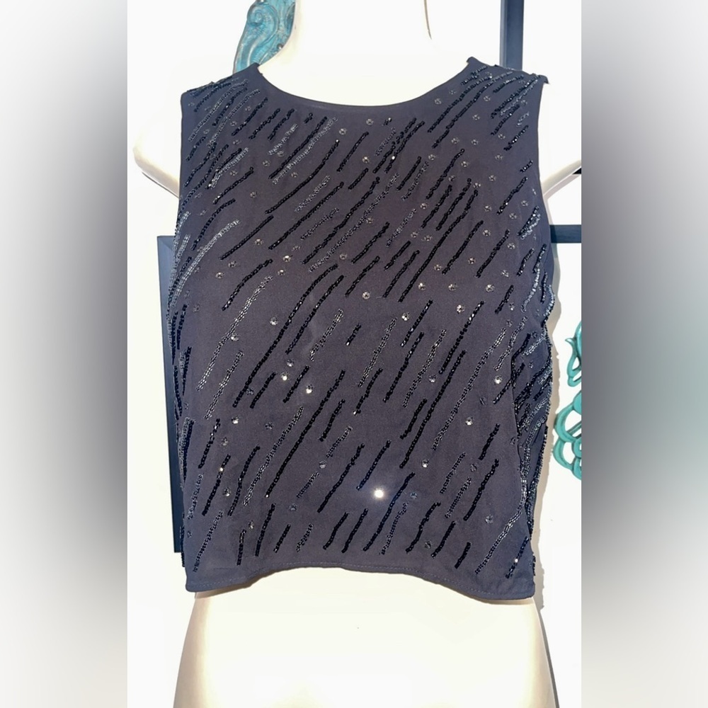 Banana Republic Black Beaded & Sequined Sheer Lined Crop Top  XS NWOT